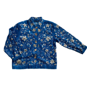 Life Style Embroidered Denim Boho Casual Artsy Jean Jacket Women Small